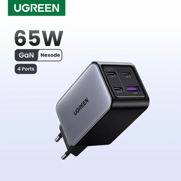 شاحن UGREEN 65W GaN بأربعة منافذ USB C – شحن سريع Quick Charge 3.0 و PD 3.0 لأجهزة MacBook Air، أجهزة اللابتوب، الأجهزة اللوحية، iPhone 16، 15، 14 Pro Max