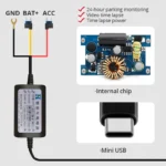 ⁦خط باك لكاميرا داش مرآة الرؤية الخلفية 24 ساعة مراقبة مواقف السيارات ضربة أسفل خط 3.5 متر USB صغير نوع-C طقم أسلاك شاحن سيارة⁩ - الصورة ⁦6⁩