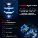 ⁦مكنسة كهربائية محمولة باليد ABIR VC205، 27000PA، شاشة تعمل باللمس، مستشعر الغبار الذكي، التحكم التلقائي في السرعة لتنظيف سجادة السرير المنزلية⁩ - الصورة ⁦4⁩